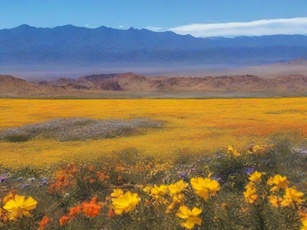 Gelbe Landschaft mit Savanne-Wildblumen