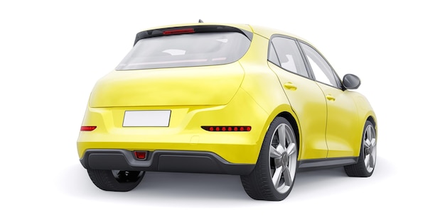 Gelbe niedliche kleine Elektroheckauto 3D-Illustration