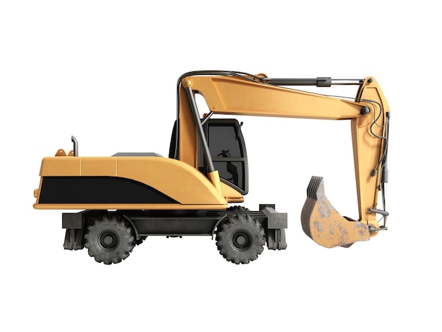 Gelbe Räder Bulldozer 3d machen keinen Schatten
