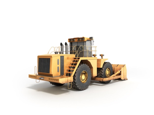 Gelbe Räder Bulldozer 3d-Render auf weiß