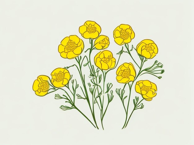 Gelbe Rapsblüten mit hübschen Vektorillustrationen