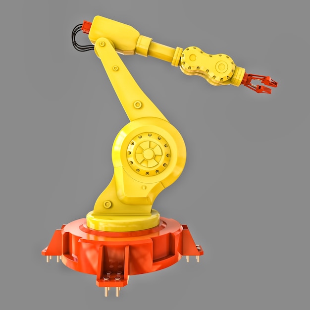Gelbe Roboterarmausrüstung für komplexe Aufgaben beim 3D-Rendering
