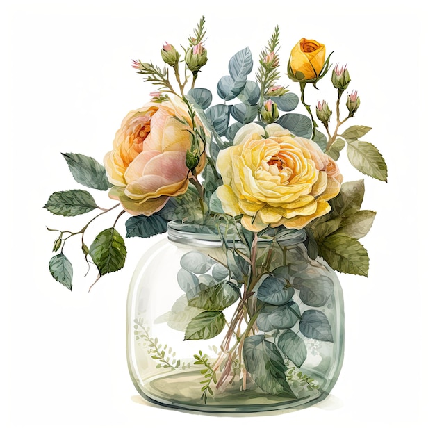 Gelbe Rosen-Blumen-Illustration AI generativ