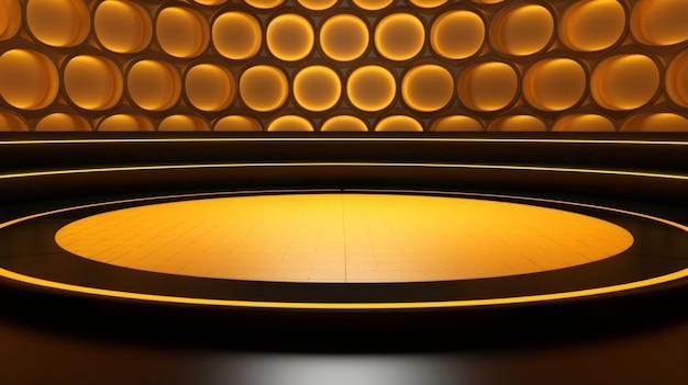 Gelbe Textur dekorierte Bühne Fotorealistische moderne Theaterbühne Horizontaler Hintergrund Ai-generiertes minimalistisches Bildschirmhintergrundbild