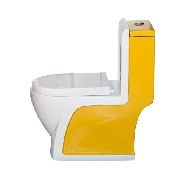 Gelbe Toilettenschüssel lokalisiert auf Weiß