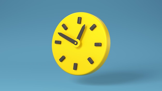 Gelbe Uhrmarke auf einem weichen blauen Studio-Hintergrund Isolierter Cartoon-Minimalismus-Stil Minimal-Ikon