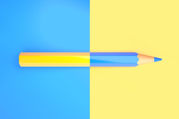 Gelbe und blaue Bleistifte auf buntem Papier Bunte Bleistifte Kreativer Minimalkonzept-Hintergrund 3D