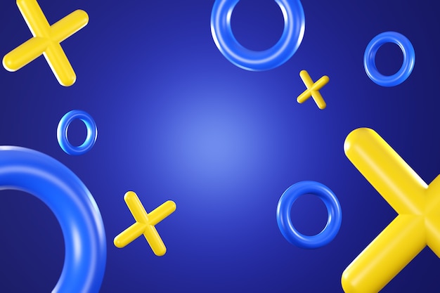 Gelbe und blaue Geometrieform auf dunkelblauem Hintergrund. Zusammenfassung Hintergrund 3D Render-Abbildung.