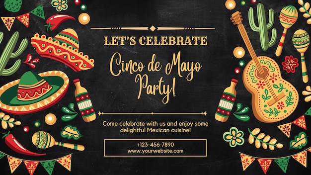Gelbe und grüne spielerische Illustration Cinco de Mayo Facebook-Veranstaltung Cover 1