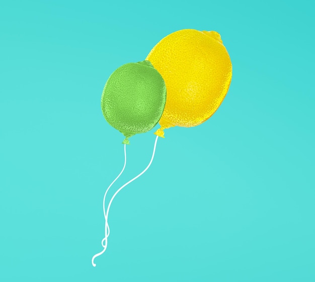 Gelbe und grüne Zitronenballons auf hellblauem Hintergrund Minimales Sommerspaßkonzept