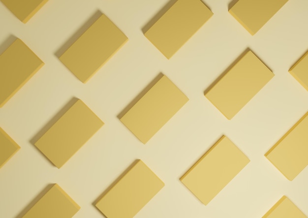 Gelber 3D-minimaler, einfacher, moderner Draufsicht-Produktanzeigehintergrund, der sich wiederholendes Quadrat steht, patte