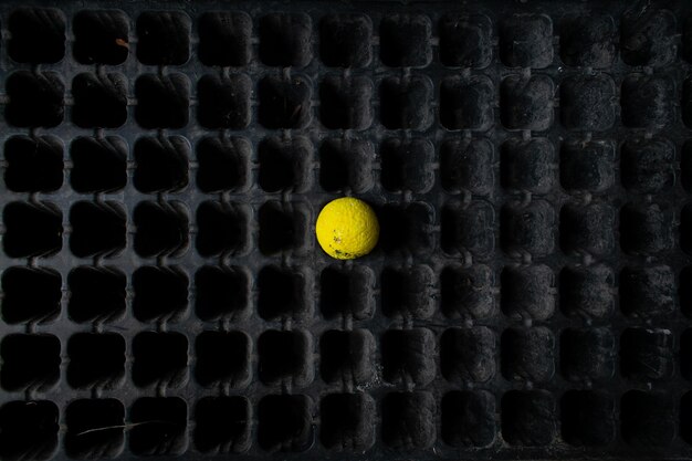 Foto gelber ball in der mitte der kiste