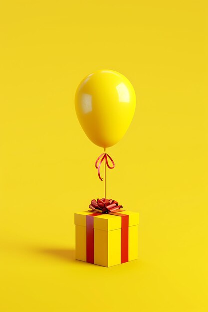 Gelber Ballon auf einer Geschenkkiste
