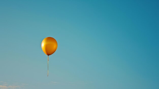 Gelber Ballon schwebt in der Luft mit blauem Himmel im Hintergrund