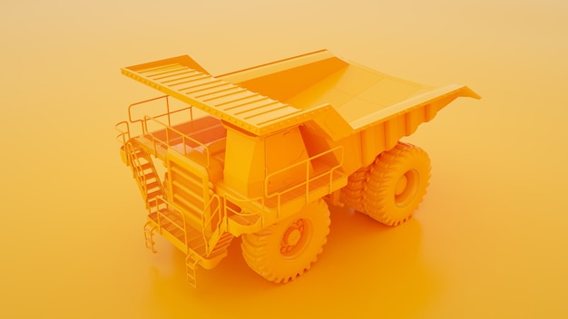 Gelber Bergbau-LKW lokalisiert auf gelber 3d Illustration.