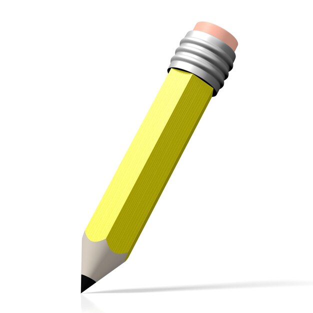 Gelber Bleistift auf weißem Hintergrund 3D-Illustration
