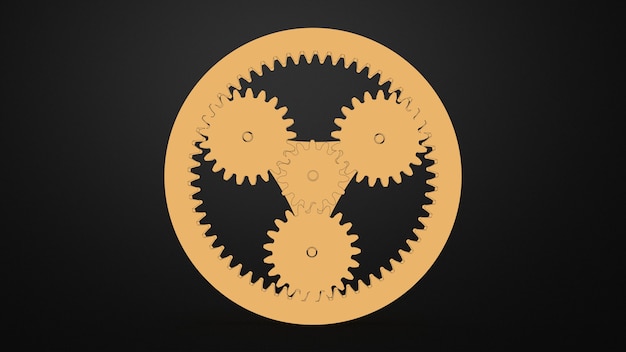Foto gelber countur-planetengetriebemechanismus