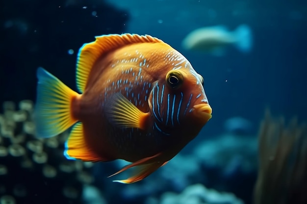 Gelber Fisch schwimmt im Aquarium Generative KI