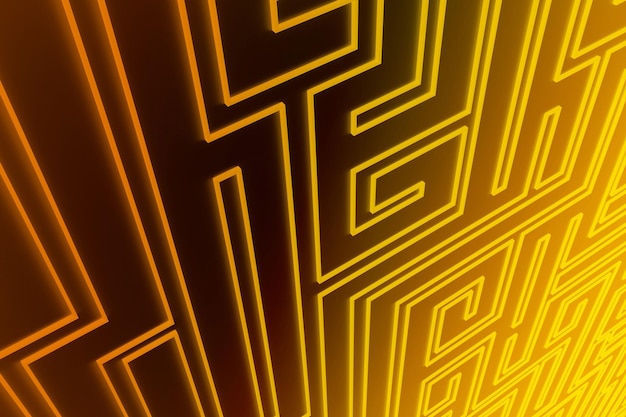 Foto gelber geometrischer hintergrund mit neonlabyrinth