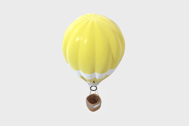 Gelber Heißluftballon mit weißem Hintergrund 3D-Rendering