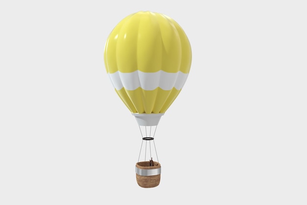 Gelber Heißluftballon mit weißem Hintergrund 3D-Rendering