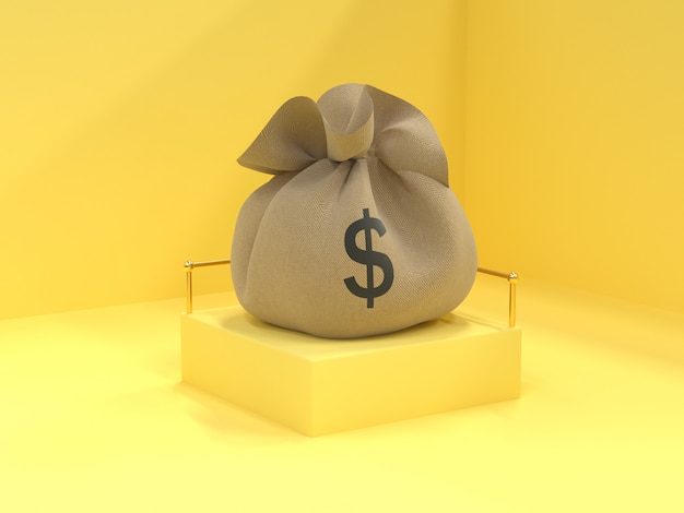 Gelber Hintergrund Moneybag 3d Rendering