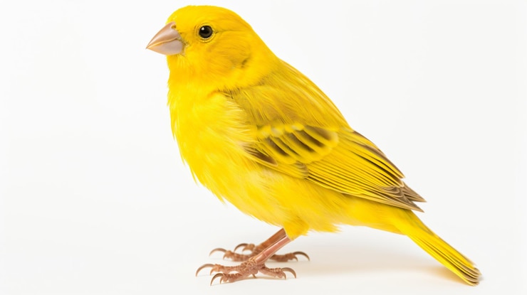 Foto gelber kanarienvogel serinus canaria auf weißem hintergrund