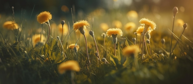 Gelber Löwenzahn in der Natur im warmen Sommer, KI-generiertes Bild