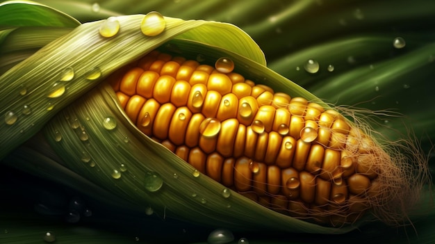 Gelber Mais auf dem Boden Landwirtschaft Bauernhof Lebensmittel Hintergrund Körner von reifem Mais Generative AI