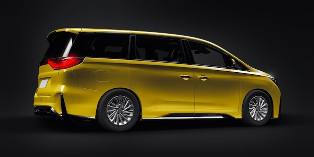 Gelber Minivan Familienstadtauto Premium Business Car 3D-Darstellung