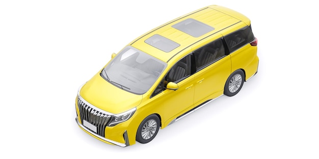 Gelber Minivan Familienstadtauto Premium Business Car 3D-Darstellung