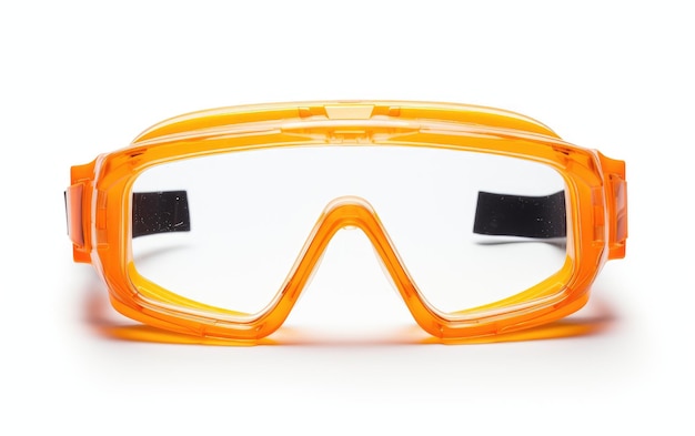 Gelber Rahmen Stilvolle Sicherheitsbrille mit weißen Linsen, isoliert auf weißem Hintergrund