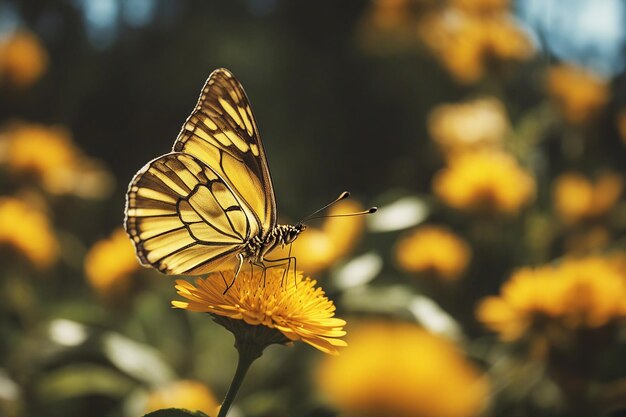 Gelber Schmetterling Schmetterling auf gelben Blumen Selektiver weicher Fokus AI generiert