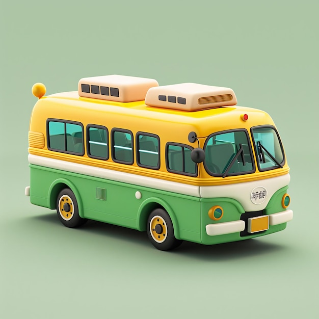 Gelber Schulbus 3D-Rendering zur Schulabschlusssaison Konzeptmaterial