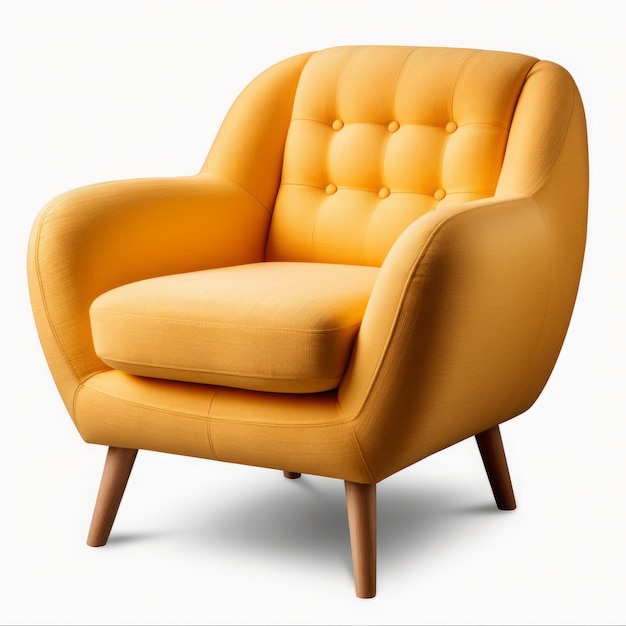 Gelber Sessel mit hölzernen Beinen