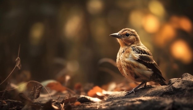 Gelber Spatz thront auf Ast im Wald, der von KI erzeugt wird