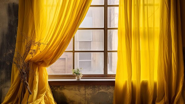 Foto gelber stoff in einem fenster