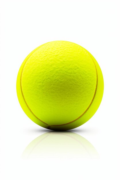 Gelber Tennisball auf weißem Hintergrund mit Reflexion auf dem Boden Generative KI