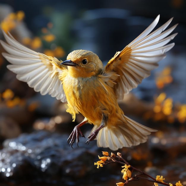 Gelber Vogel fliegt