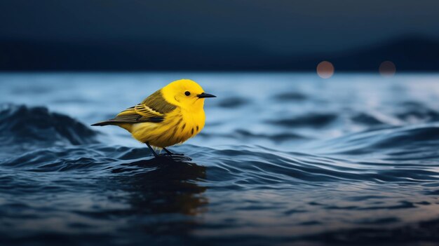 Gelber Vogel in einem schwarzen Meer schweigt die Töne der starken Klarheit