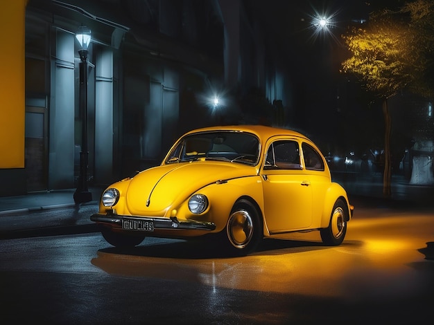 Gelbes Auto in der Nachtansicht