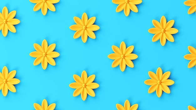Gelbes Blumenmuster im blauen backgroung. Ukraine-Farbstil. Ansicht von oben