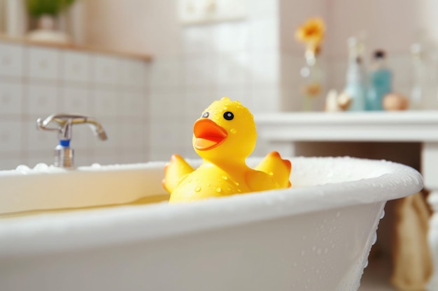 Gelbes Entenspielzeug in der Badewanne Badezeitkonzept Generative KI