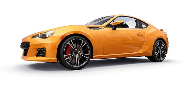 Gelbes kleines Sportwagencoupé. 3D-Rendering.