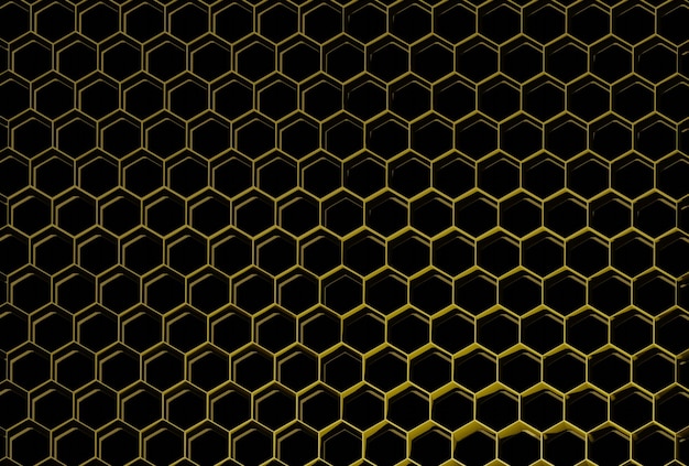Gelbes Sechseckflugzeug mit dunklem Hintergrund 3D-Rendering