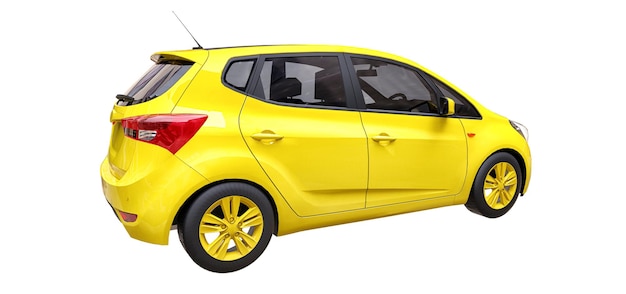 Gelbes Stadtauto mit leerer Oberfläche für Ihr kreatives Design. 3D-Rendering.