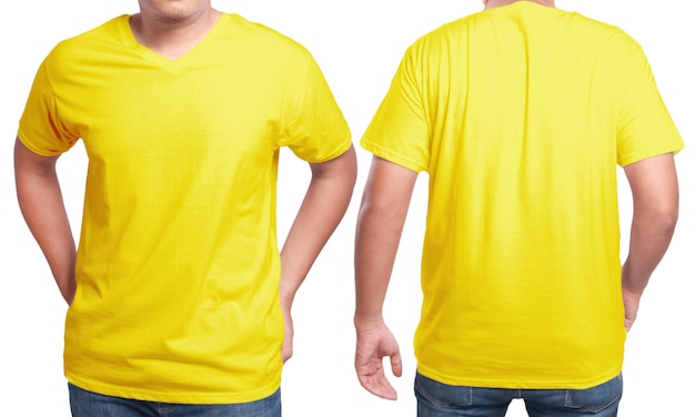 Gelbes T-Shirt-Mock vorne und hinten Ansicht Shirt-Design-Copy-Space-Vorlage