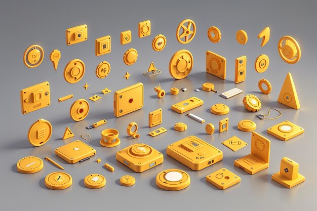 gelbes ui-Icon-Set 3D-Rendering