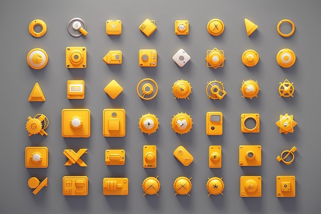 gelbes ui-Icon-Set 3D-Rendering