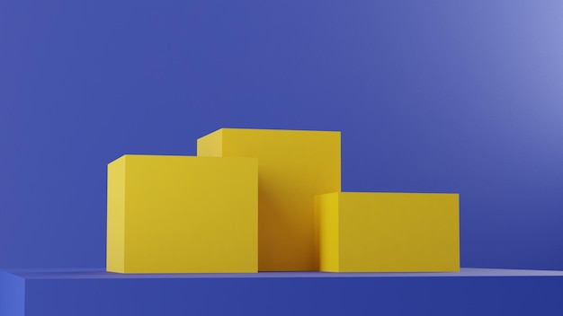 Gelbes und blaues Podium für Beauty-Produkte, 3D-Rendering.